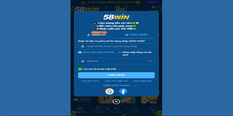 Đăng nhập 58Win nhanh chóng và an toàn chỉ trong vài giây